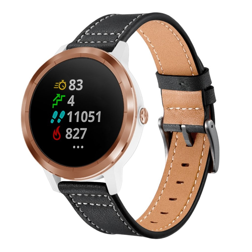 Fed Garmin Vivoactive 3 / Garmin Vivomove HR Ægte læder Rem - Sort#serie_1