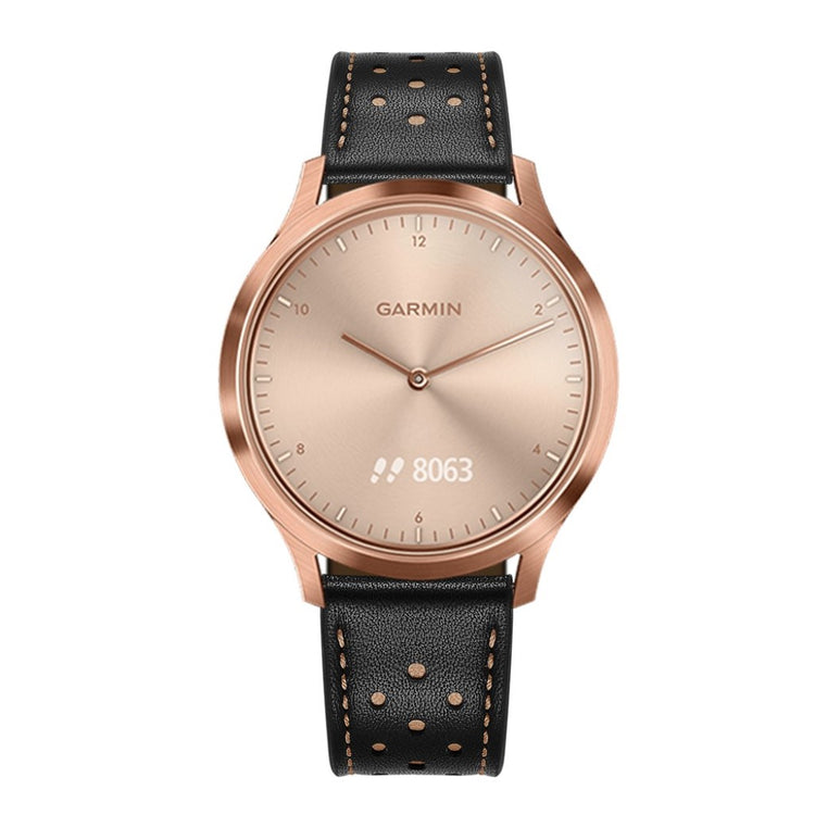 Fed Garmin Vivoactive 3 / Garmin Vivomove HR Ægte læder Rem - Sort#serie_1