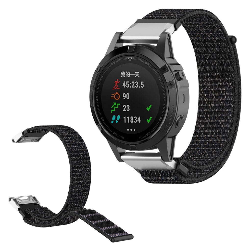 Fremragende Garmin Fenix 6 / Garmin Fenix 5 Nylon Rem - Sort#serie_5