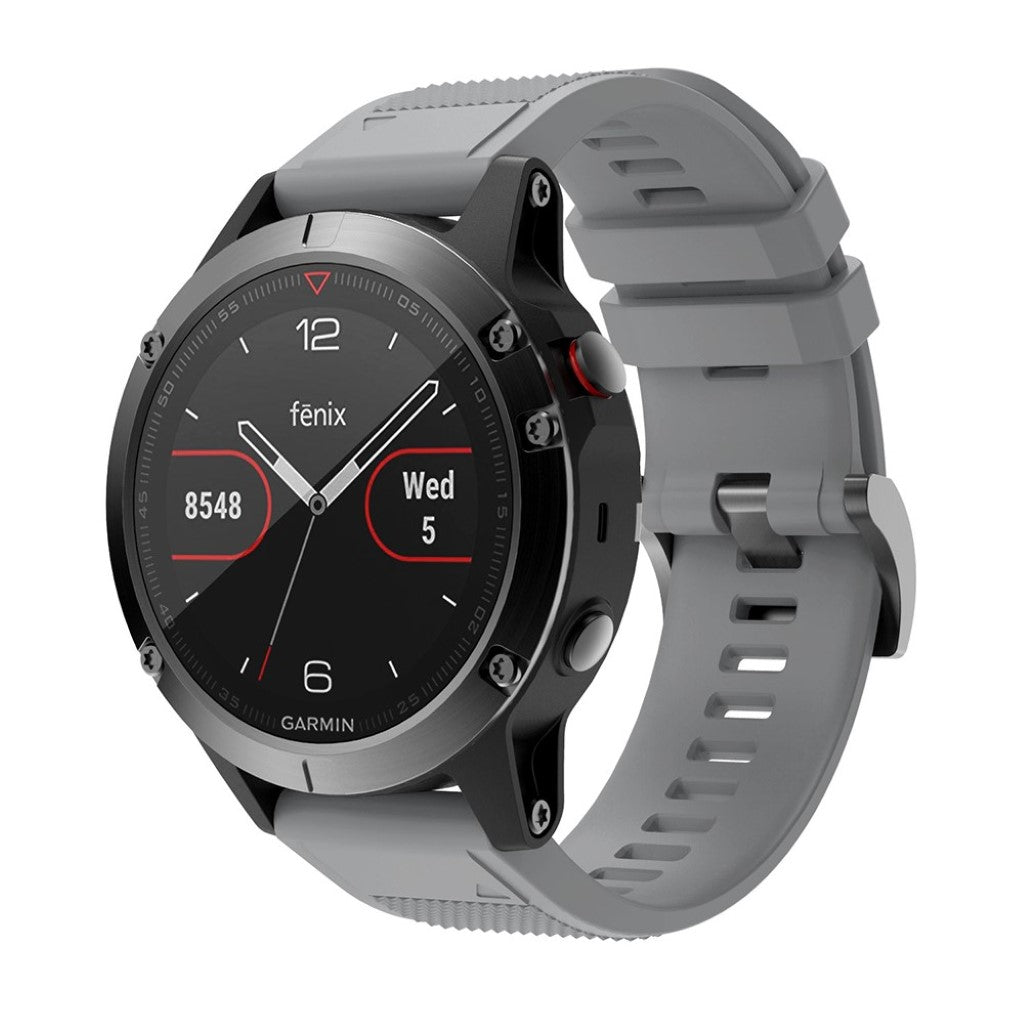 Super sejt Garmin Fenix 5 Silikone Rem - Sølv#serie_7