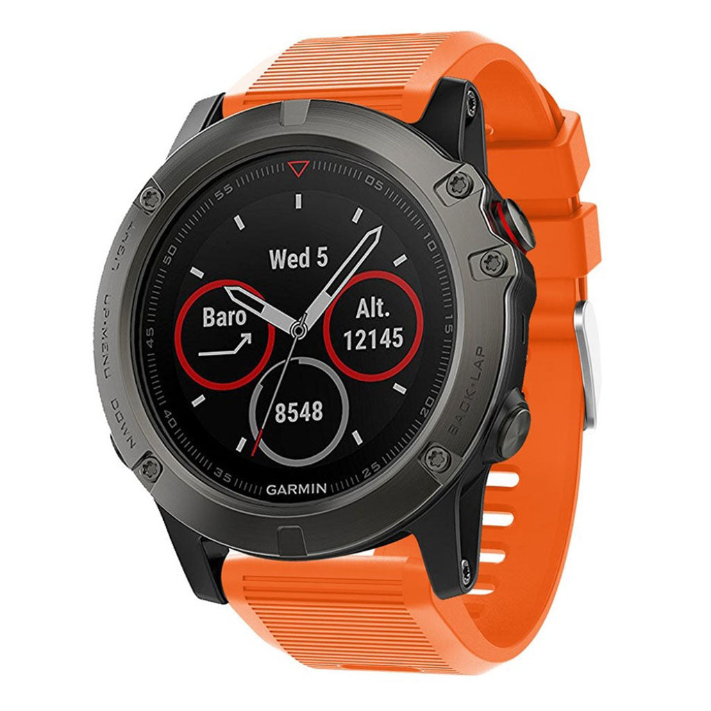 Tidsløst Garmin Fenix 5X Plus Silikone Rem - Orange#serie_4