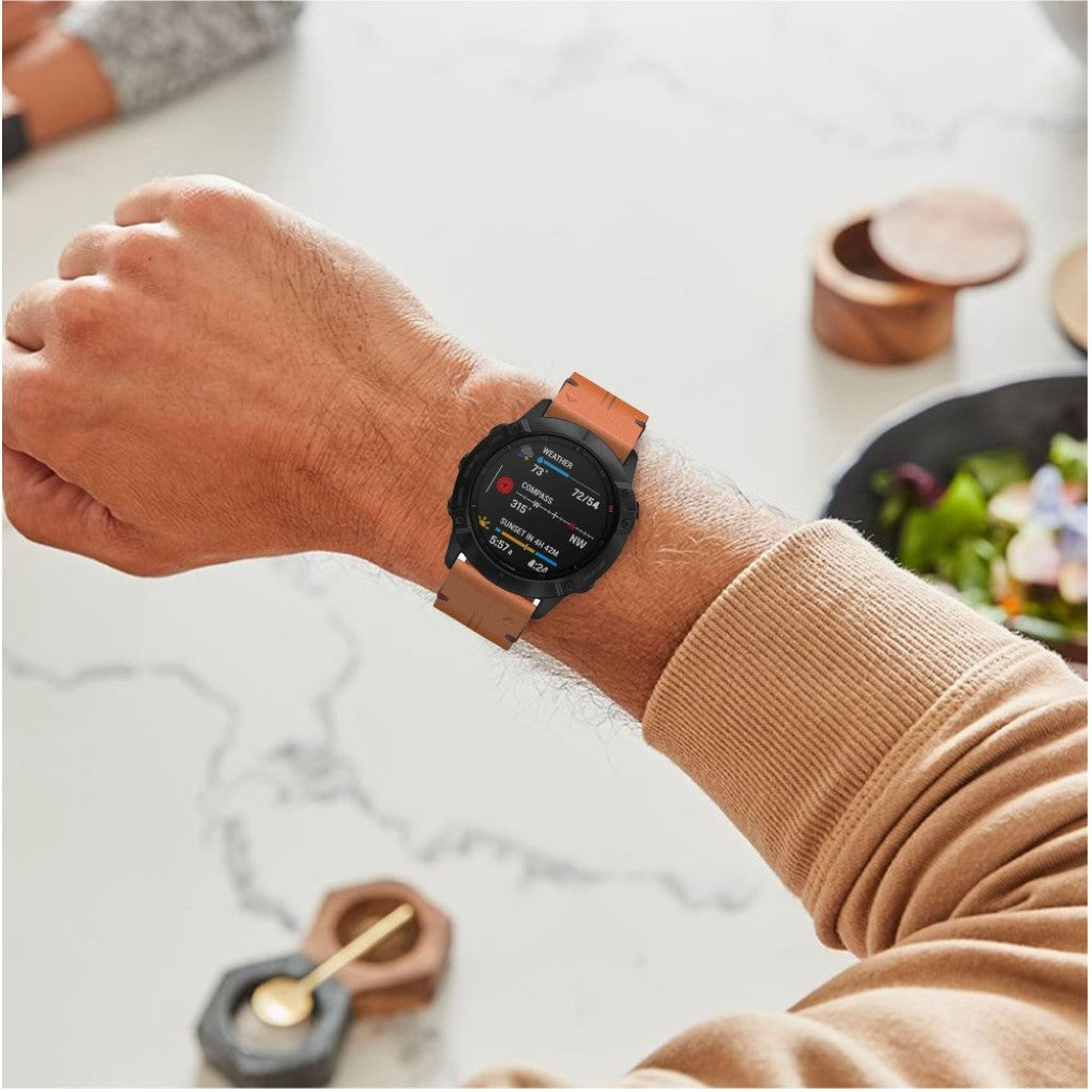 Helt vildt komfortabel Garmin Fenix 6X Ægte læder Rem - Brun#serie_2