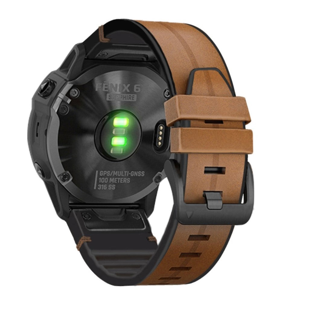  Garmin Fenix 6 / Garmin Fenix 5 Ægte læder og Silikone Rem - Brun#serie_1