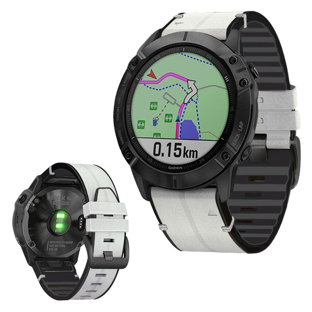  Garmin Fenix 6 / Garmin Fenix 5 Ægte læder og Silikone Rem - Hvid#serie_2