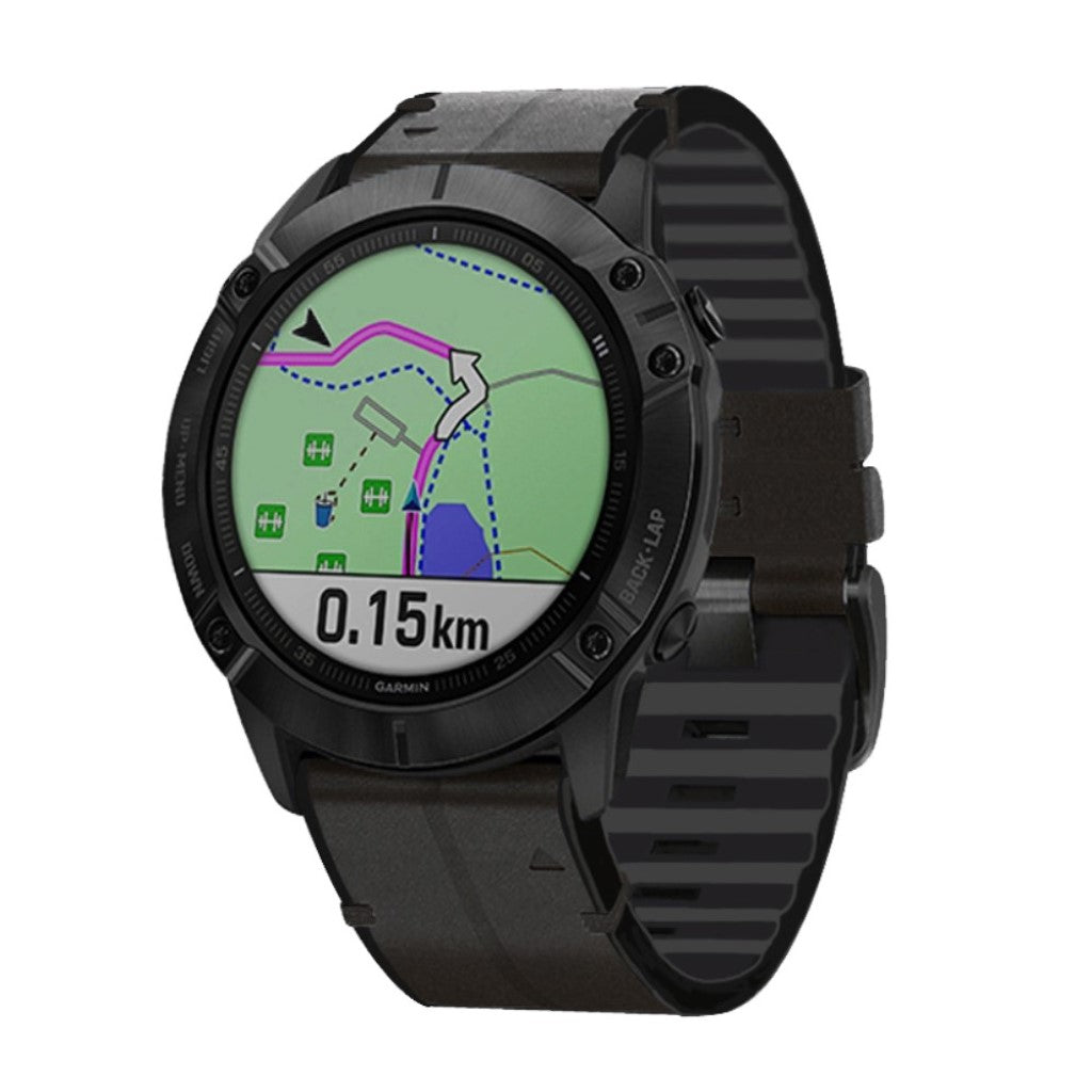  Garmin Fenix 6 / Garmin Fenix 5 Ægte læder og Silikone Rem - Sort#serie_3