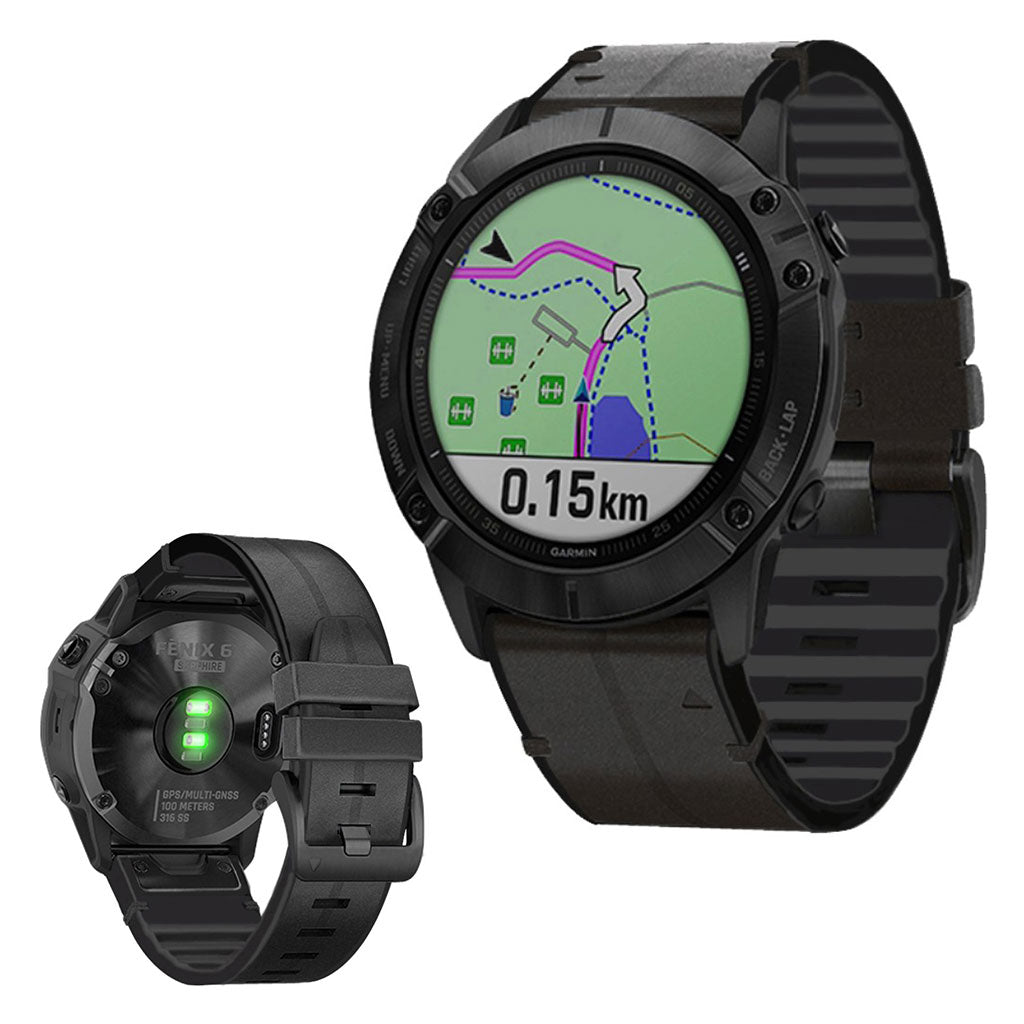  Garmin Fenix 6 / Garmin Fenix 5 Ægte læder og Silikone Rem - Sort#serie_3