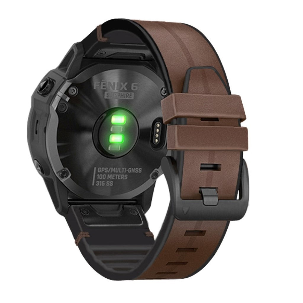  Garmin Fenix 6 / Garmin Fenix 5 Ægte læder og Silikone Rem - Brun#serie_4