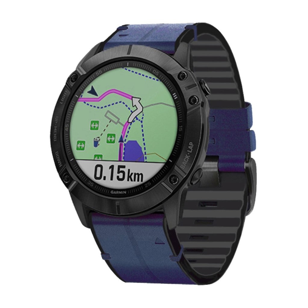  Garmin Fenix 6 / Garmin Fenix 5 Ægte læder og Silikone Rem - Blå#serie_5