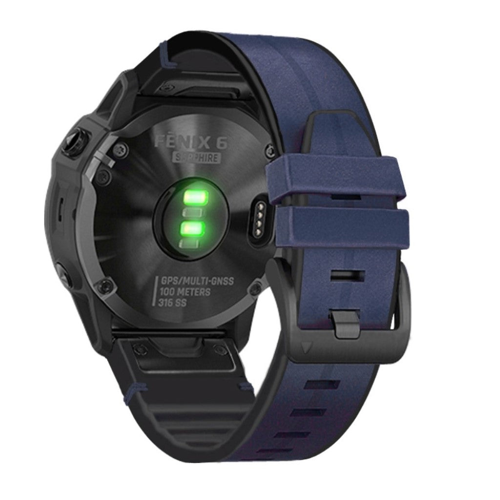  Garmin Fenix 6 / Garmin Fenix 5 Ægte læder og Silikone Rem - Blå#serie_5