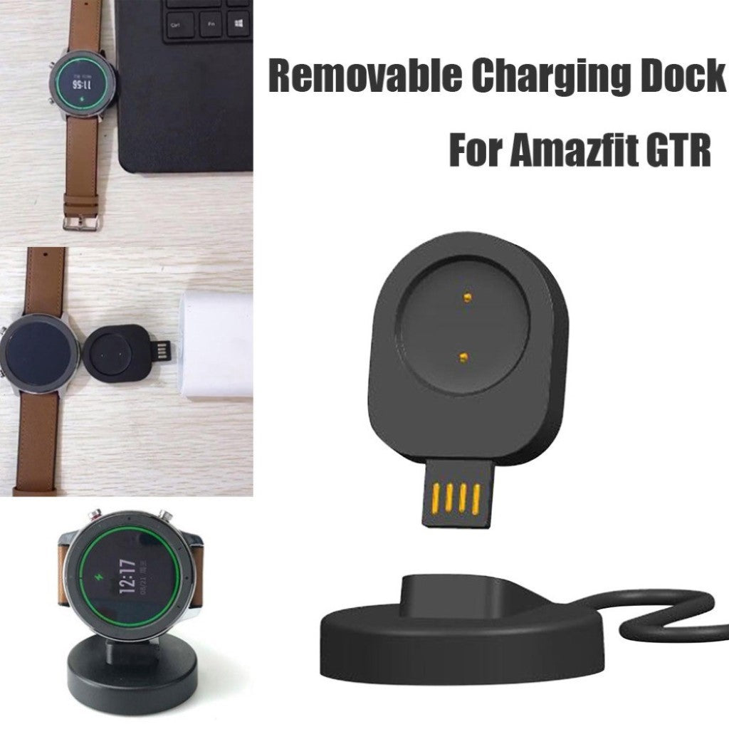 Plastik Amazfit GTR 42mm / Amazfit GTR 47mm USB Ladestation - Sort#serie_2