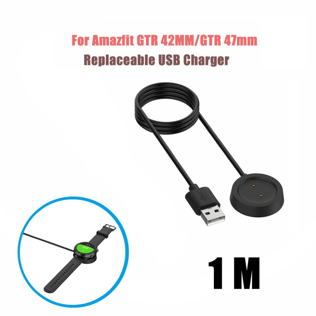 Plastik Amazfit GTR 42mm / Amazfit GTR 47mm USB Ladestation - Sort#serie_3