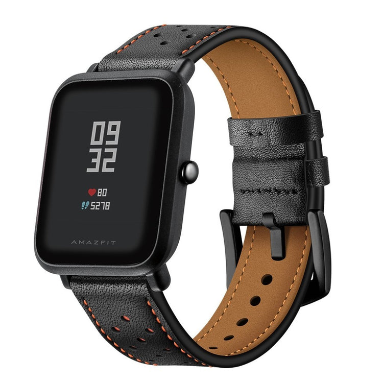 Mega smuk Amazfit GTS Ægte læder Rem - Sort#serie_2