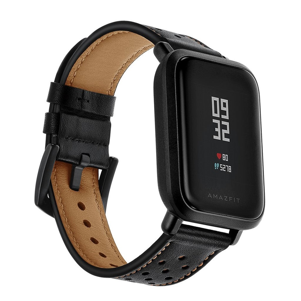 Mega smuk Amazfit GTS Ægte læder Rem - Sort#serie_2