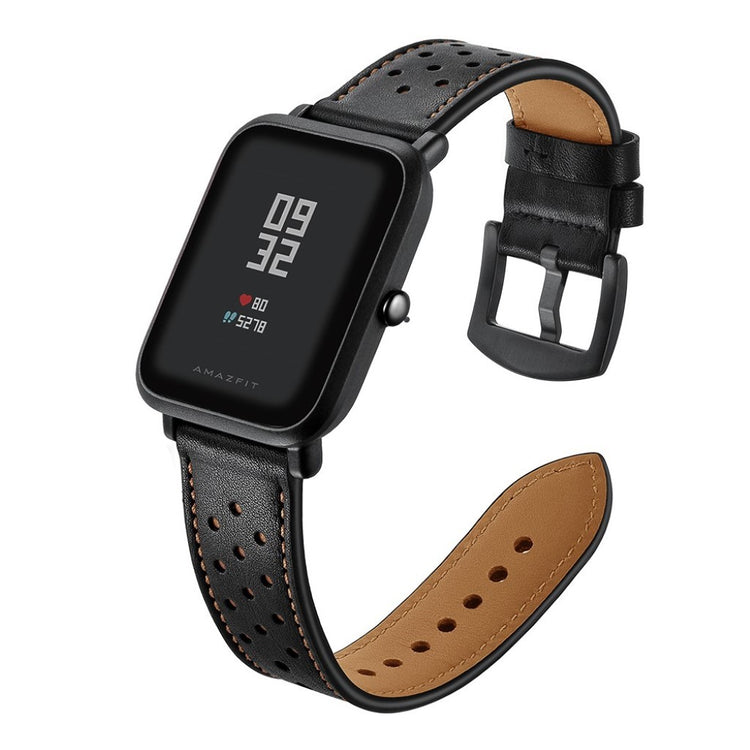 Mega smuk Amazfit GTS Ægte læder Rem - Sort#serie_2