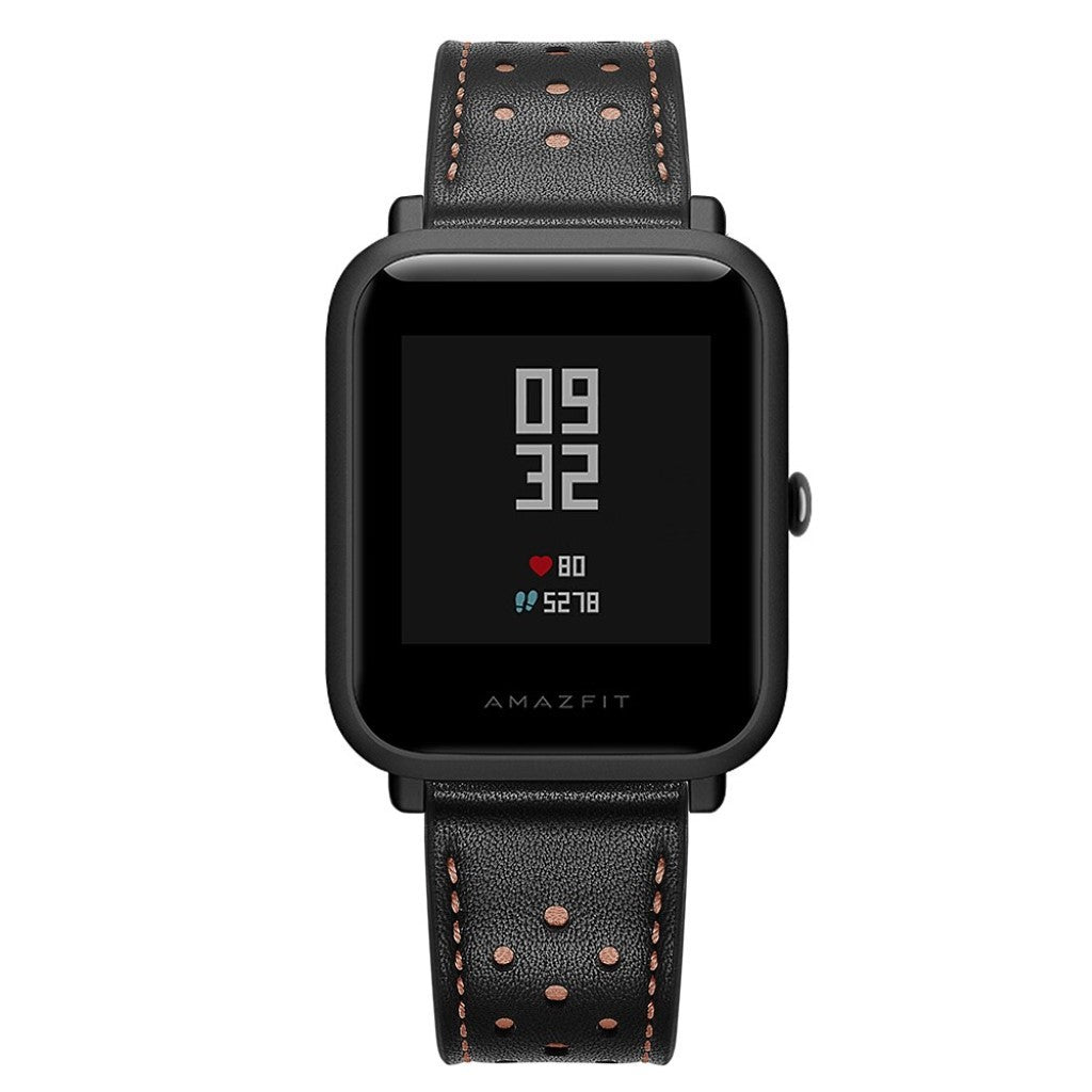 Mega smuk Amazfit GTS Ægte læder Rem - Sort#serie_2