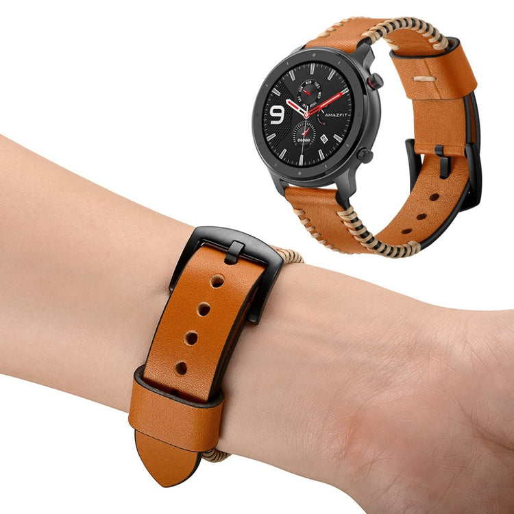 Mega fed Amazfit GTR 47mm Ægte læder Rem - Brun#serie_2