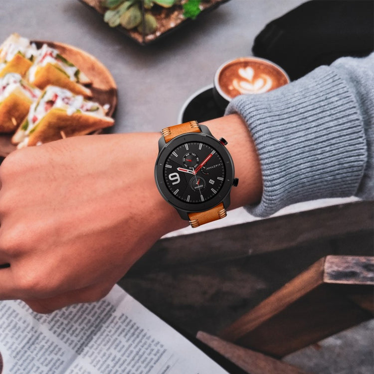 Mega fed Amazfit GTR 47mm Ægte læder Rem - Brun#serie_2