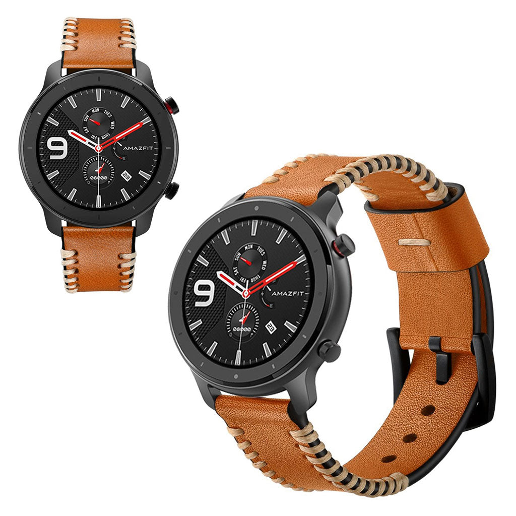 Mega fed Amazfit GTR 47mm Ægte læder Rem - Brun#serie_2
