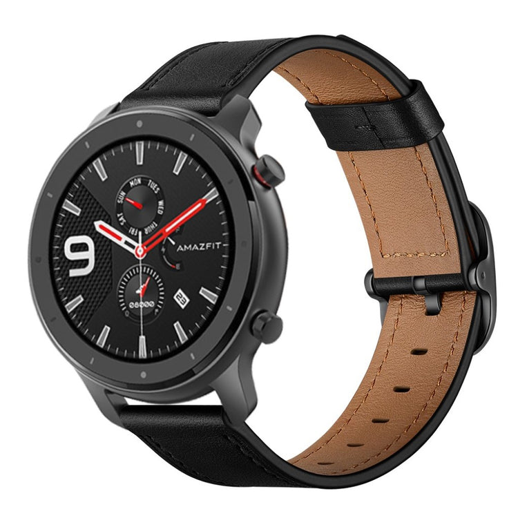 Rigtigt nydelig Amazfit GTR 47mm Ægte læder Rem - Sort#serie_1