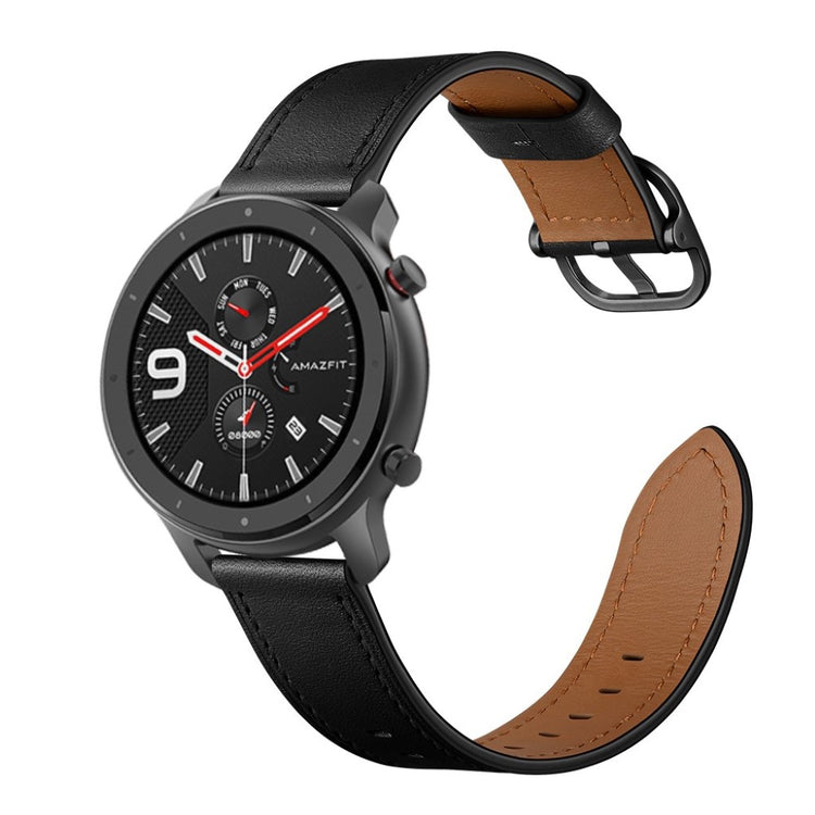 Rigtigt nydelig Amazfit GTR 47mm Ægte læder Rem - Sort#serie_1