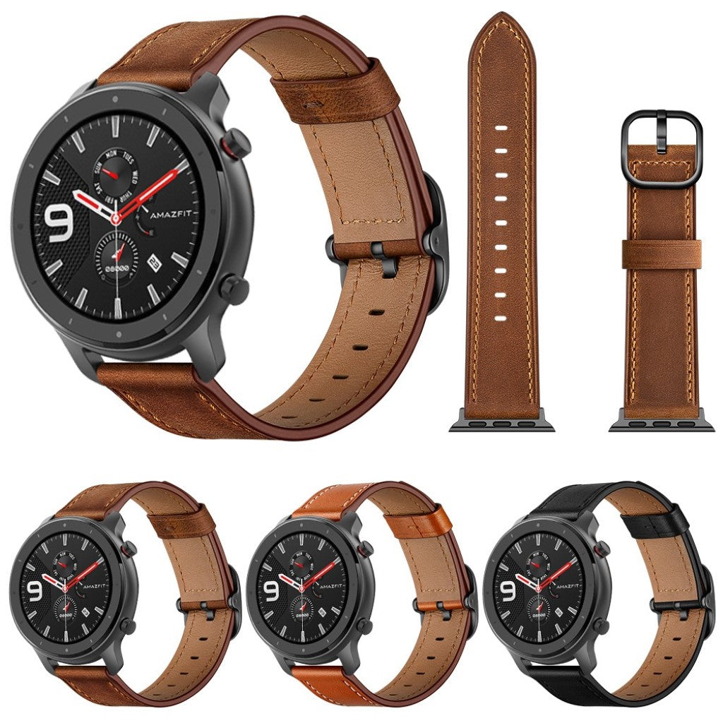 Rigtigt nydelig Amazfit GTR 47mm Ægte læder Rem - Sort#serie_1