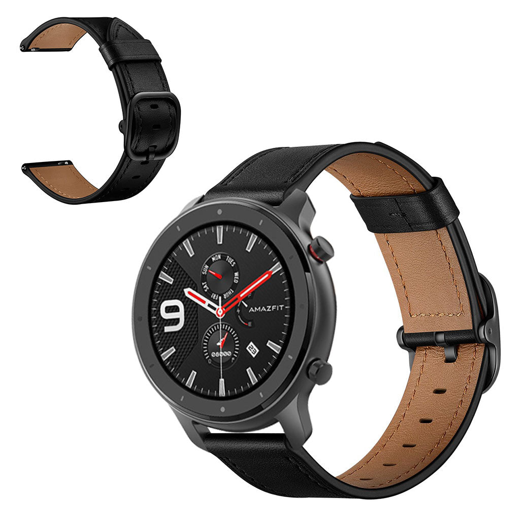 Rigtigt nydelig Amazfit GTR 47mm Ægte læder Rem - Sort#serie_1