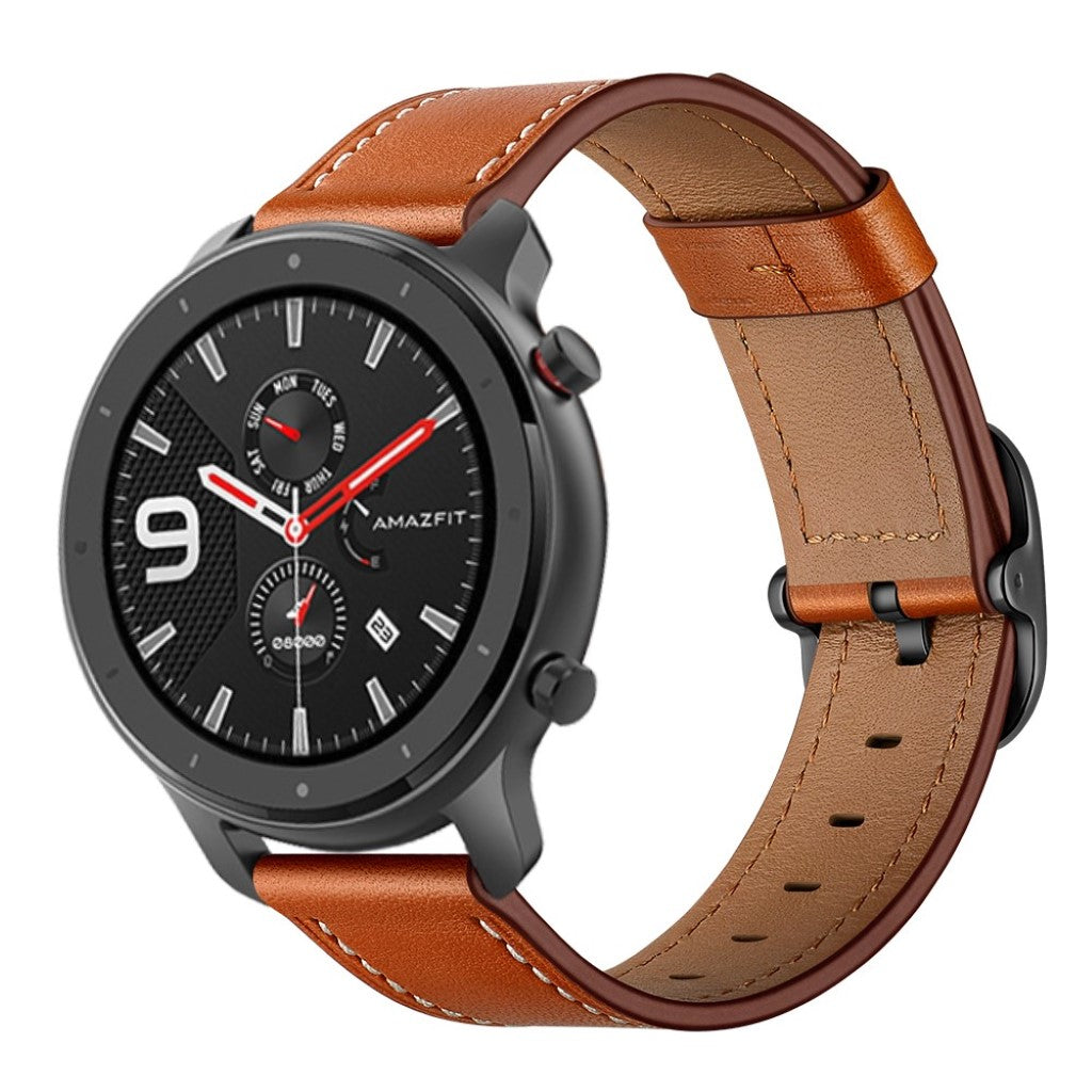 Rigtigt nydelig Amazfit GTR 47mm Ægte læder Rem - Brun#serie_3