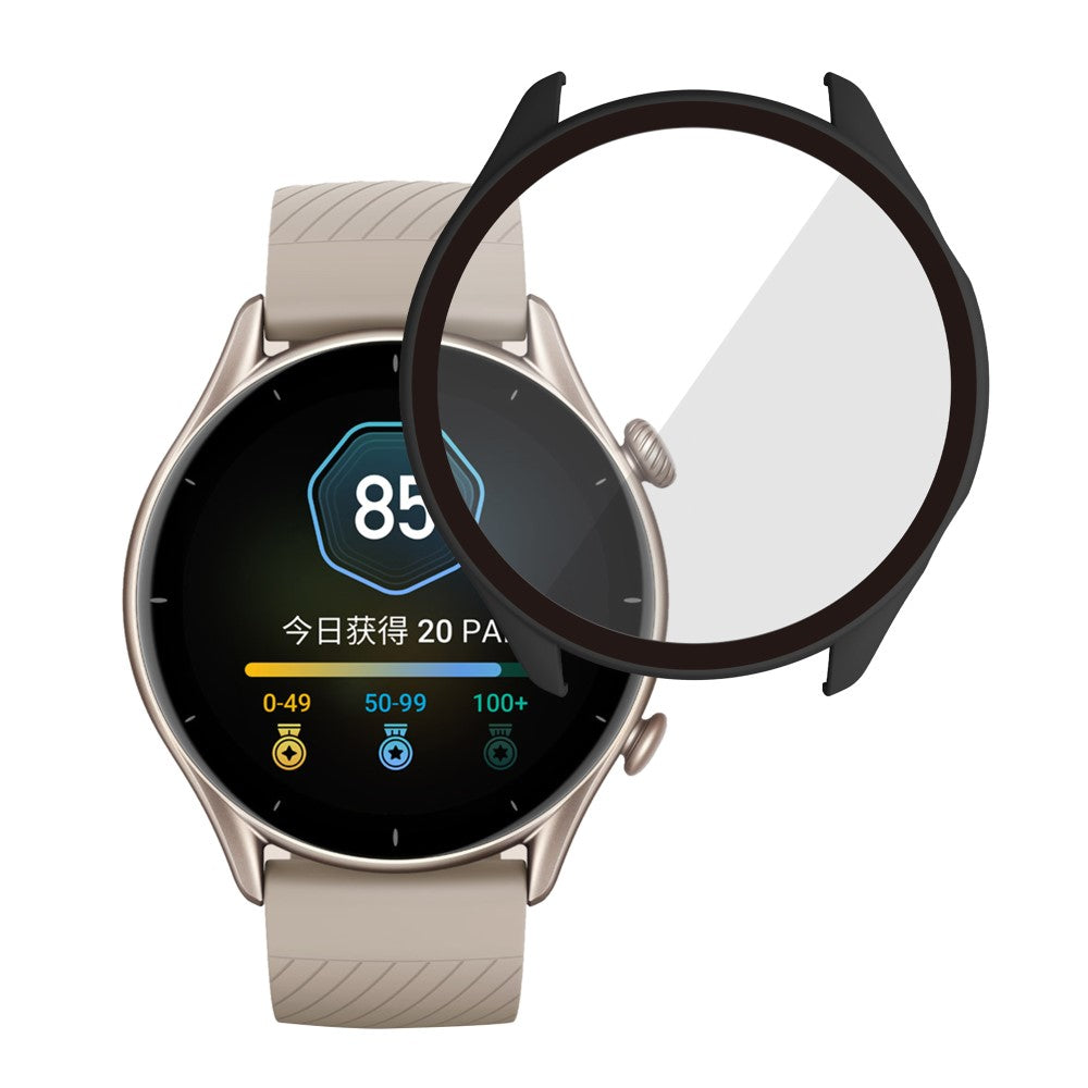Mega Fint Amazfit GTR 3 / Amazfit GTR 3 Pro Cover med Skærmbeskytter i Plastik og Hærdet Glas - Sort#serie_1