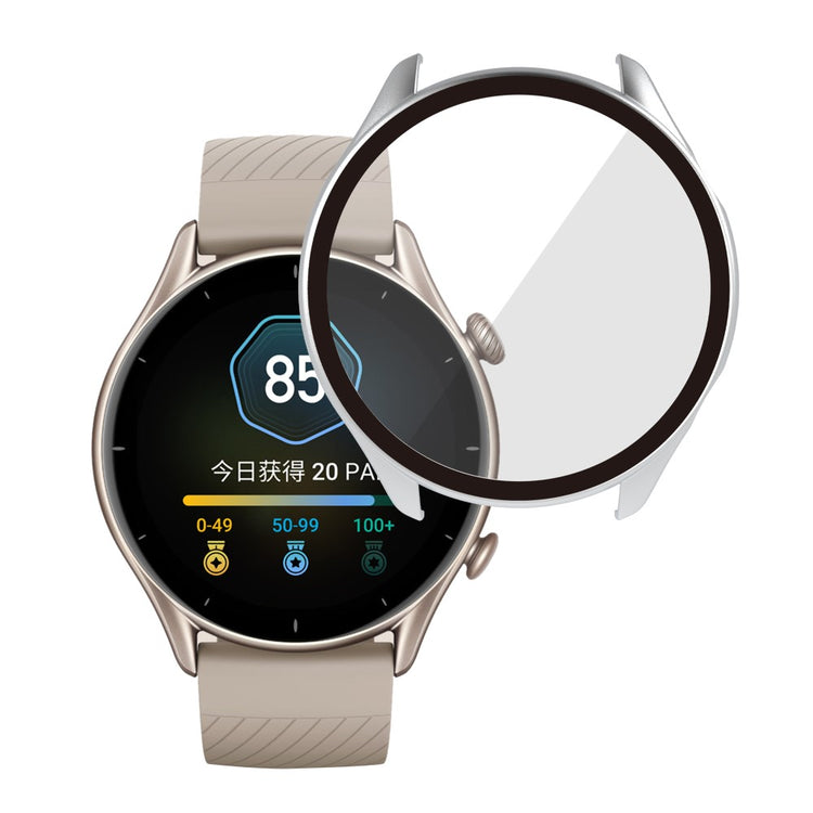 Mega Fint Amazfit GTR 3 / Amazfit GTR 3 Pro Cover med Skærmbeskytter i Plastik og Hærdet Glas - Sølv#serie_4