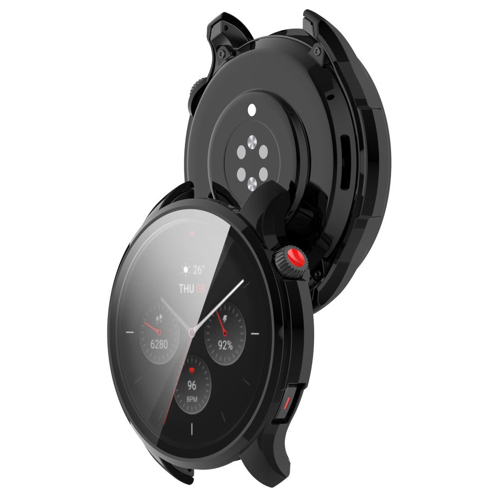 Meget Godt Amazfit GTR 4 Cover med Skærmbeskytter i Plastik og Hærdet Glas - Sort#serie_2
